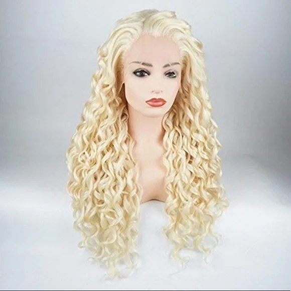 26” BLONDE CURLY Lace Front Wig *NWT* Blonde Wigs Light Blonde Lace Front Wigs Curly Wave Wigs  main image 4